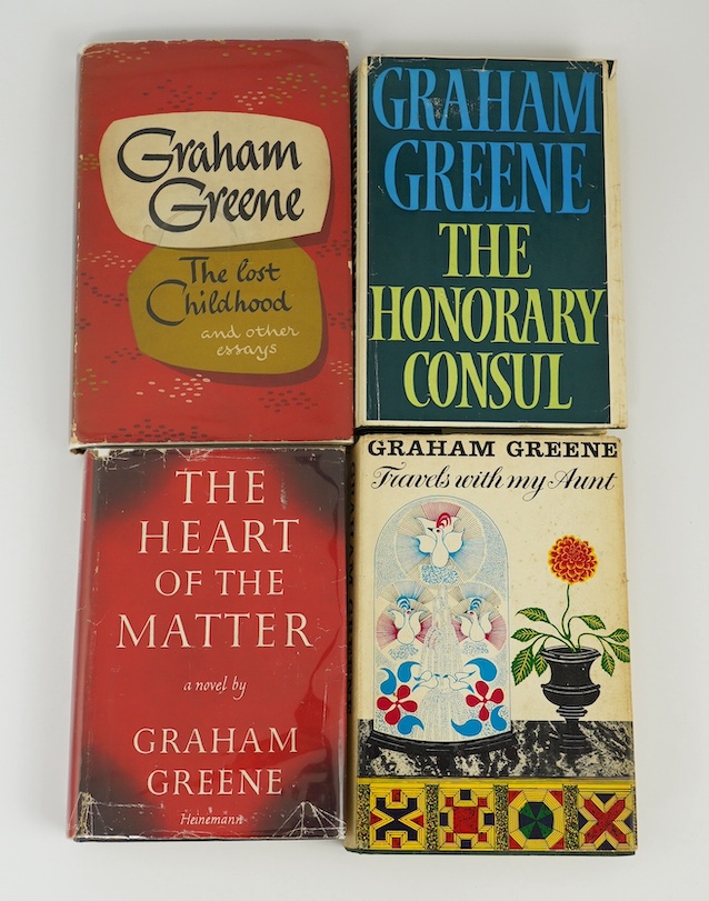 Greene, Graham - The Heart of the Matter, 1948. The Lost Childhood, 1951. Travels with my Aunt, 1969. The Honorary Consul, 1973, all 1st editions (4)